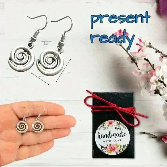 Spiral earrings dangle bohemian boho minimalist jewelry for women - Picture 5 of 11